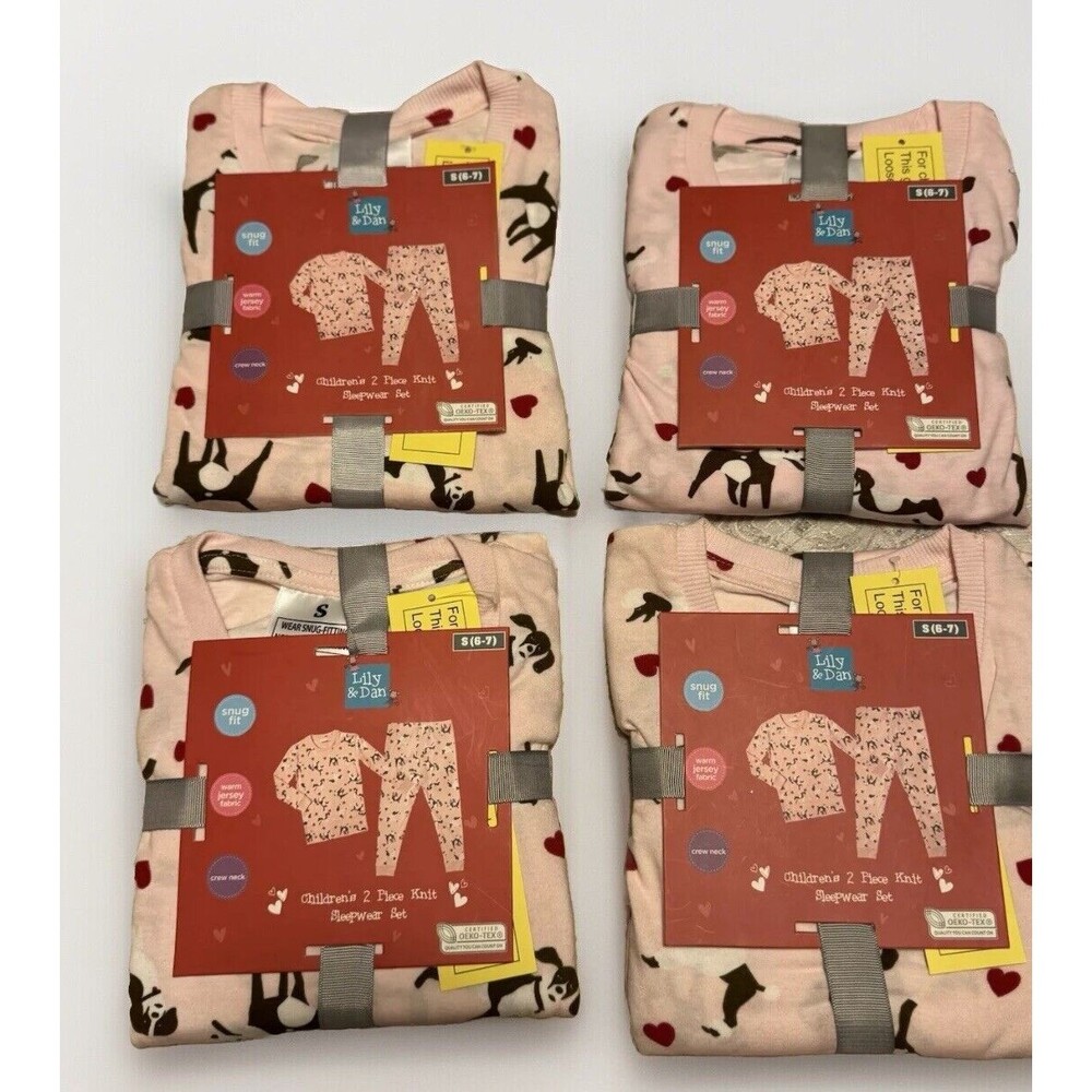 NWT Lilly & Dan Heart Waffle Knit Pajama 4 Sets- Toddler Girl  Small 6/7